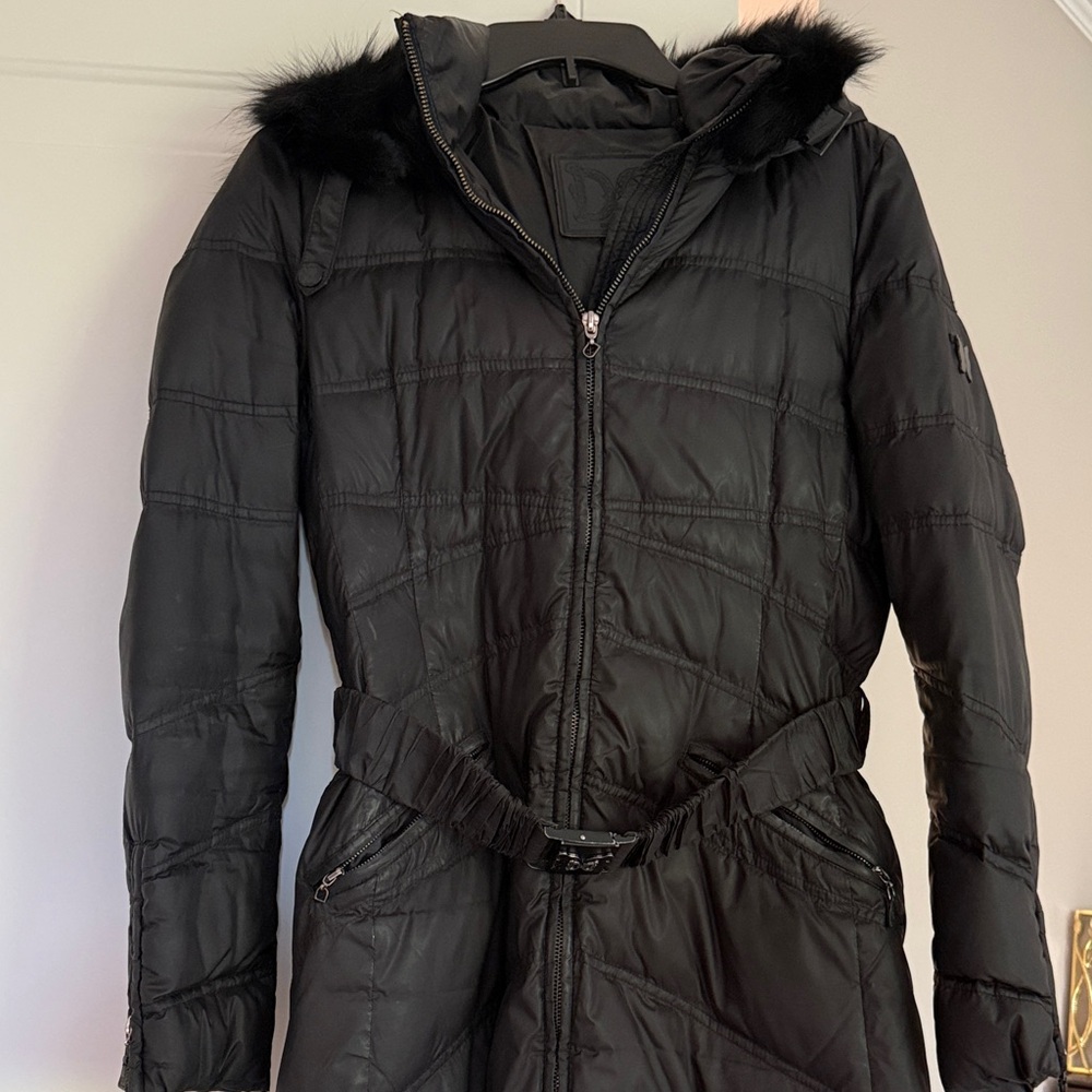 Dawn Levy Black Puffer Jacket with Fur Hood